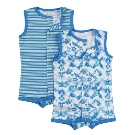 Hanes unisex-baby Ultimate Sleeveless Rompers for Boys & Girls, 2-pack, Blues, 18-24 Months
