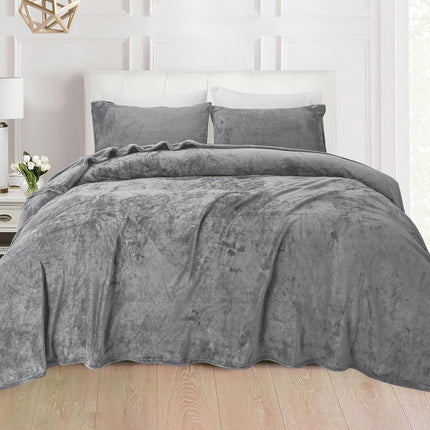 Elegant Comfort Luxuriously Soft 4-Piece Velvet Plush Flannel Sheet Set - Premium Quality - Cozy Warm, Anti-Static, Non Pilling Fuzzy Velvet Flannel Fleece Deep Pocket Sheet Set - Twin XL, Gray