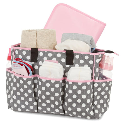 Disney Unisex Baby Cudlie Diaper Tote Moms | Large Spacious Travel Boy and Girl | 17-inch Multi-Functional Bag, Minnie Mouse Polka Dot Print