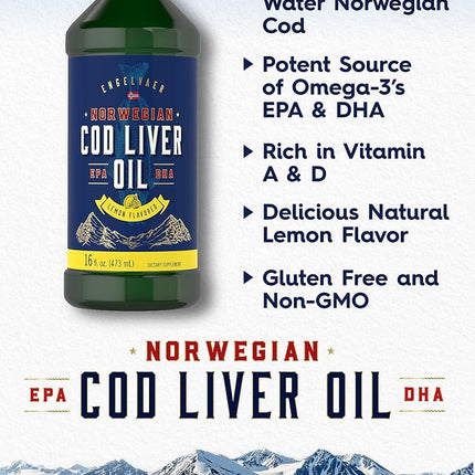 Carlyle Cod Liver Oil Liquid | 16 fl oz | Pack of 3 Bottles | Lemon Flavor | Norwegian | Non GMO, Gluten Free
