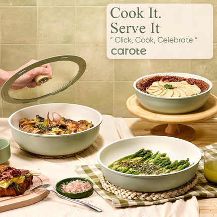 CAROTE 11pcs Pots and Pans Set, Nonstick Cookware Set Detachable Handle, Induction Kitchen Cookware Sets Non Stick with Removable Handle, RV Cookware Set, Oven Safe, Green