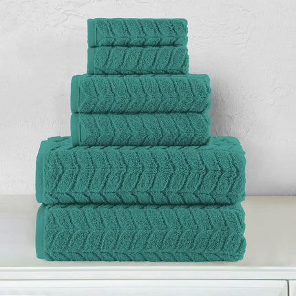 Elegant Comfort Luxury 6-Piece 100% Turkish Cotton Jacquard Braided Textured Premium Hotel Quality Towel Set– Soft and Absorbent, Includes 2 Bath Towels, 2 Hand Towels and 2 Washcloths, Turquoise