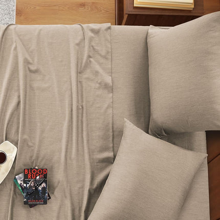 IZOD - Melange Performance Cotton Sheet Set, Durable & Long Lasting Fabric, Deep Pocket Sheets (300 TC, Full/Khaki)