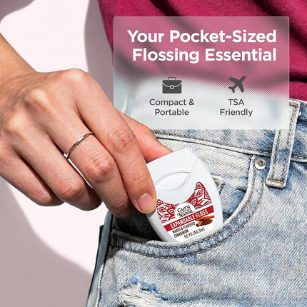 GuruNanda Expandable Waxed Dental Floss for Gentle, Deep Cleaning Wide Teeth Flossing - Cinnamon Flavor - 55 Yards