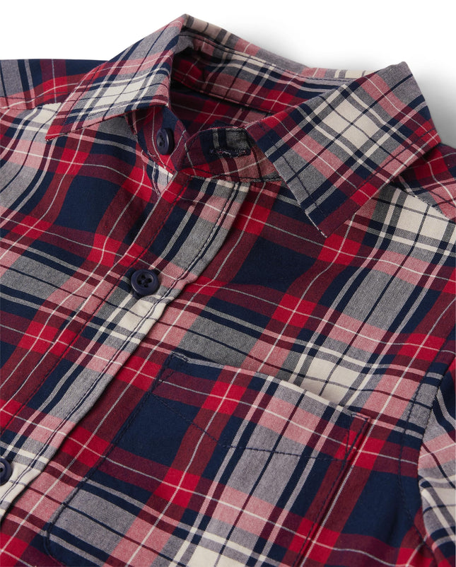 Camisa abotonada de popelina de manga corta para niños y bebés The Children's Place, color rubí, talla grande