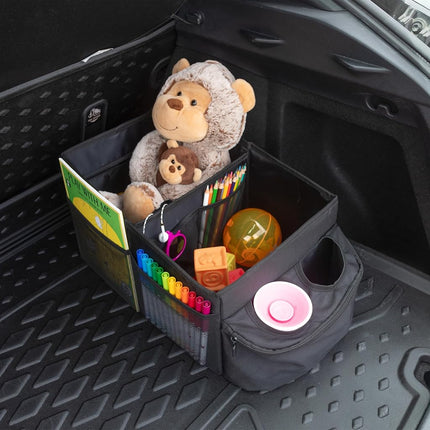 Stalwart Backseat Car Organizer - Collapsible Car Storage Box with Cupholders and Partitions for Front or Back Seat - Road Trip Essentials