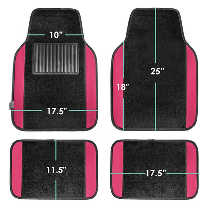FH Group Alfombrillas de Coche Universales de Moqueta Premium para la mayoría de Coches, SUVs y Camionetas con Talonera para Conductor, Juego Completo Rosa