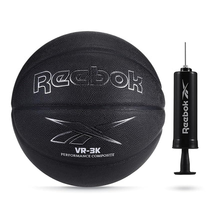 Ballon de basket officiel Reebok, cuir composite, prise antidérapante, maintien de forme constant, pompe et aiguille incluses, série VR-3K Noir