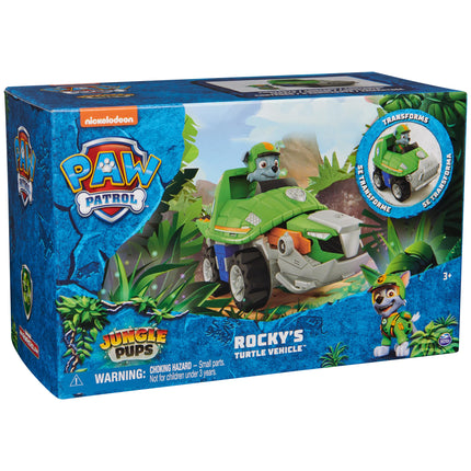 PAW Patrol Jungle Pups, Vehículo Tortuga Mordedora de Rocky, Camión de Juguete con Figura de Acción Coleccionable, Juguetes para Niños y Niñas de 3 Años en Adelante