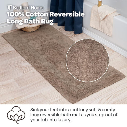Bedford Home 100 Percent Cotton Reversible Long Bath Rug - Taupe - 24x60