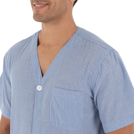 Fruit of The Loom Men's Broadcloth Short Sleeve Pajama Set, Blue Stripe, 4X