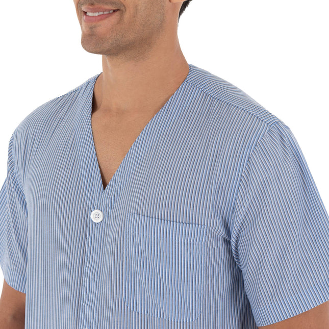 Ensemble pyjama à manches courtes en popeline Fruit of the Loom pour homme, rayures bleues, taille 4XL