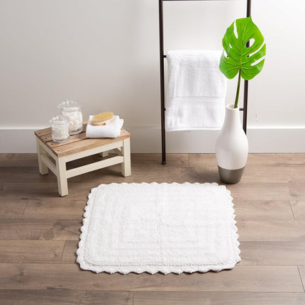 DII 100% Cotton Crochet Square Luxury Spa Soft Bath Rug, for Bathroom Floor, Tub, Shower, Vanity, and Dorm Room, 24x24 - White