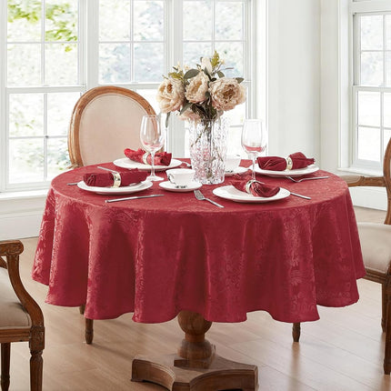 Elrene Home Fashions Caiden Elegance Damask Waterproof, Stain & Wrinkle Resistant Fabric Tablecloth, 90" Round, Red