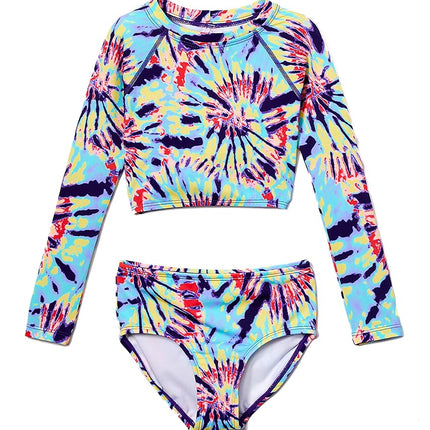 Kanu Surf Girls' Long Sleeve Rashguard UPF 50+ Two Piece Swim Set, Camille Crop Multi, 10