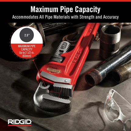 RIDGID 31025 Heavy-Duty Straight Pipe Wrench Plumbing Wrench,Red, 18-inch