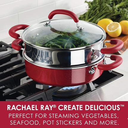 Rachael Ray 12158 Ensemble de cuisson vapeur en aluminium 3 pièces, rouge scintillant