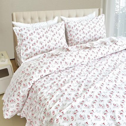 Elegant Comfort Ultra Soft 4-Piece 100% Turkish Cotton Flannel Sheet Set - Holiday Christmas Flannel Sheets, Warm and Cozy Premium Quality, Deep Pocket Fitted Sheet- Twin XL, Holly Flower