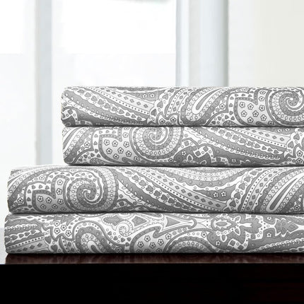 Sweet Home Collection Luxury Bedding Set with Flat, Fitted Sheet, 2 Pillow Cases, Microfiber, Paisley Gray, Queen