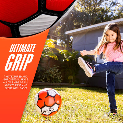 Nerf Proshot Kids Soccer Ball - Size 3 Indoor + Outdoor Youth Soccer Ball + Air Pump Set - Official Size 3 Soft Cover Boys + Girls Soccer Ball - Pump + Inflation Needle Included - Red/White
