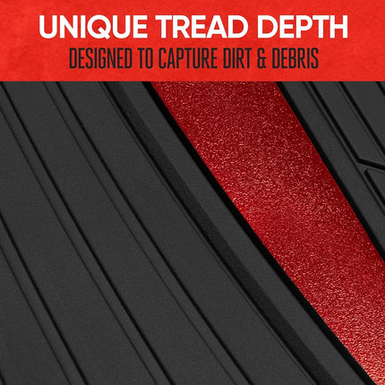 Juego completo de alfombrillas para coche Motor Trend ChromeTech - Alfombrillas de goma duraderas para coches con detalles de dos tonos, protección interior para todo tipo de clima para la parte delantera y trasera con reverso antideslizante, cromo rojo