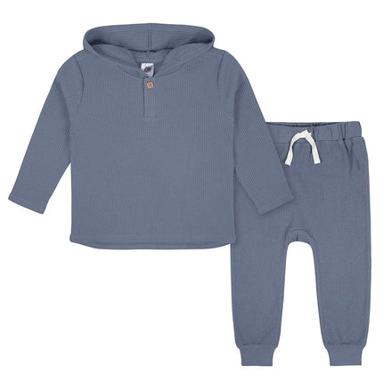 Gerber baby-boys Toddler 2-piece Waffle Hooded Top & Jogger Set, Blue, 12 Months