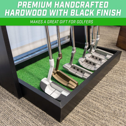 GoSports Soporte de madera prémium para palos de golf - Estante de exhibición para interiores - Capacidad para 6 palos - Negro
