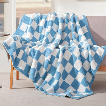 Elegant Comfort Checkered Throw Blanket, Aqua Super Soft Cozy Fluffy Warm Throw Blankets for Couch, Sofa, Chair, Bed, Camping, Picnic, Travel Lightweight Bed Blanket (50" x 70")