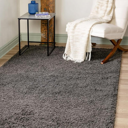 Unique Loom Solo Solid Shag Collection Area Rug- Modern Plush Rug Lush & Soft (4' 0 x 6' 0 Rectangular, Graphite Gray)