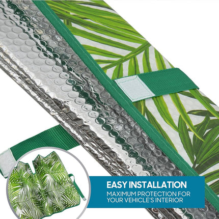 BDK Tropical Leaves Auto Windshield Sun Shade for Car SUV Truck - Balmy Fern - Double Bubble Foil Jumbo Folding Accordion - AS-768