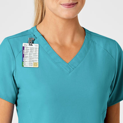 WonderWink 6155ATEALSM W123 Women's Stylized V-neck Top, Teal Blue, Standard-S Size