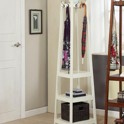 Roundhill Furniture Vassen Coat Rack with 3-Tier Storage Shelves, white Finish