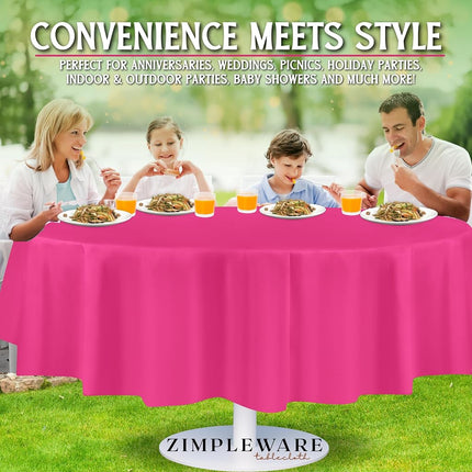 ZIMPLEWARE Premium Hot Pink Plastic Table Cloth Disposable (6 Pack) Round Tablecloth (84in) Party Table Cloths Disposable, Perfect Table Cloth Round Cover for Any Table Up to 6 Feet