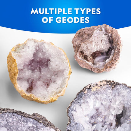 NATIONAL GEOGRAPHIC Break Open 4 Geodes Science Kit – Includes Goggles, Learning Guide, Display Stand, Great Mineralogy & Geology STEM Gift