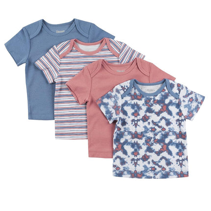 T-shirt bébé Hanes, T-shirt souple et extensible Flexy, Épaule extensible, Lot de 4, Bleu poudré/Rose, 0-6 mois