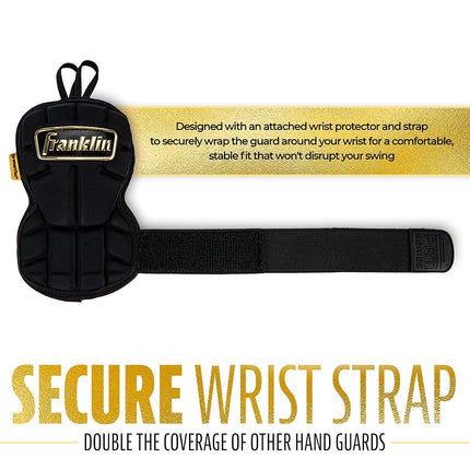 Franklin Sports Baseball Hand + Wrist Guard - PRT LG Series Adult Hand + Wrist Protector for Batting - Protective Hand, Wrist Shield - Right + Left Hand Hitters - Black + Gold - One Size - Adult