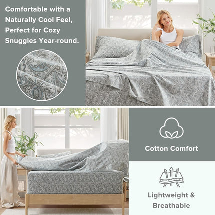 Comfort Spaces 100% Cotton Percale Sheets King Extra Deep Pocket 4 Piece