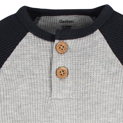 Gerber Baby Boys' 2-Pack Long Sleeve Henley Onesies, Red Black Heather Grey, 0-3 Months