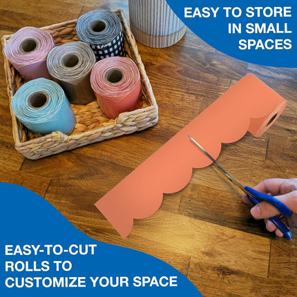 Carson Dellosa 65Ft of Orange Bulletin Board Borders, 1 Roll of Scalloped Trim for Rolling Whiteboard, Cork and Posterboard, Party, Halloween, Office Decorations, and Classroom Decor