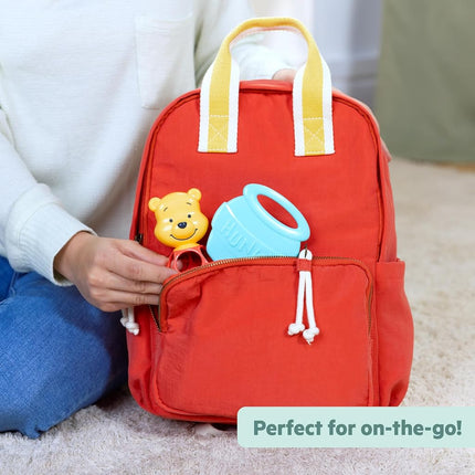 Bright Starts Disney Baby Winnie The Pooh Busy Bear Activity Toy, Unisex Stroller Toy, Multisensory Rattle, Beads & Textured Rings with C-Link, Newborns & Up