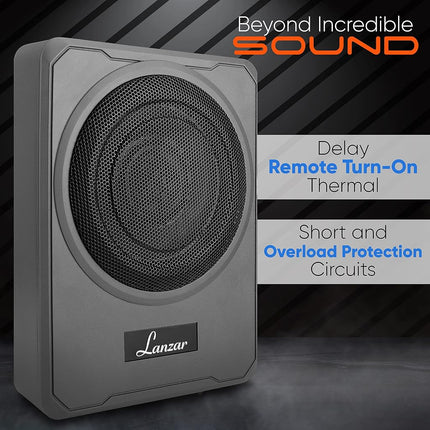 8-Inch Low-Profile Amplified Subwoofer System - 600 Watt Compact Enclosed Active Underseat Car Audio Subwoofer with Built in Amp, Powered Car Subwoofer w/ Low & High Level Inputs - Pyle SBA8A.5