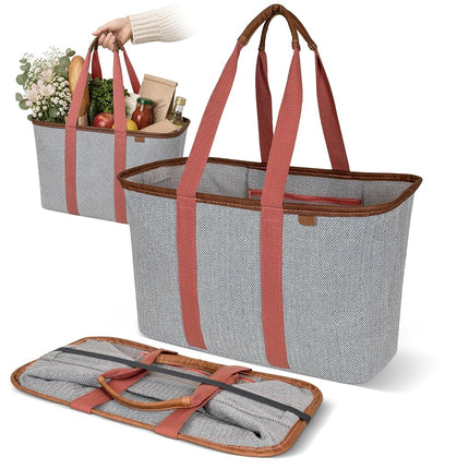 CleverMade Collapsible LUXE Tote, Rose Herringbone