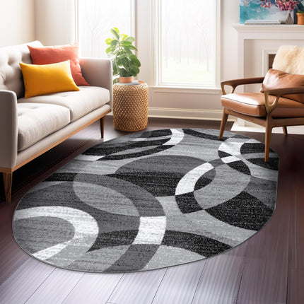 Rugshop Gray Modern Geometric Oval Rug, Abstract C