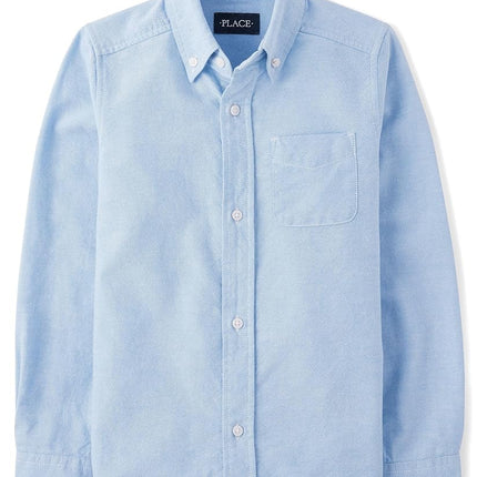Camisa Oxford de manga larga The Children's Place para niños, azul claro, grande