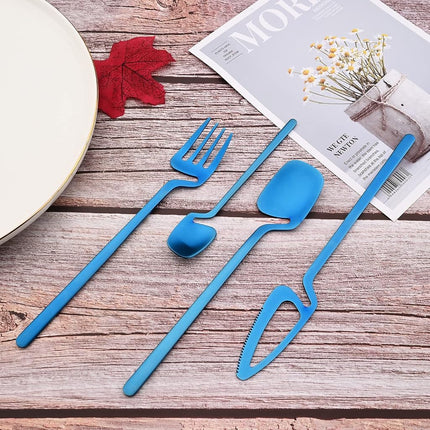 JASHII Silverware Set Satin Finish 24-Piece Stainless Steel Flatware Set Kitchen Utensil Set Service for 6 Tableware Cutlery Set Dishwasher Safe (Matte Blue)