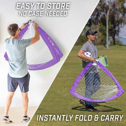 GoSports Team Tone 4 ft x 3 ft Portable Soccer Goals for Kids - Set of 2 Pop Up Nets for Backyard - Purple
