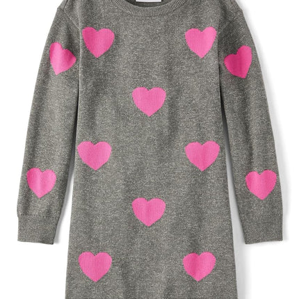 The Children's Place Girls' Long Sleeve Sweater Dress, Grey Hearts, XX-Large