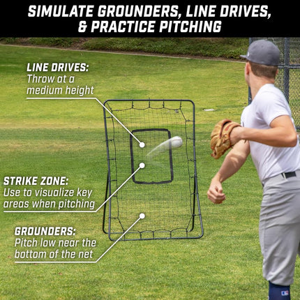 GoSports 5 x 3 ft Baseball & Softball Pitching and Fielding Rebounder - Pitch Back Net with Strike Zone