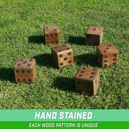 GoSports Giant Wooden Playing Dice Set with Rollzee and Farkle Scoreboard - Includes 6 Dice, Dry-Erase Scoreboard and Canvas Tote Bag - Choose 2.5 Inch or 3.5 Inch Dice