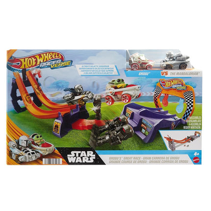 Hot Wheels RacerVerse, Grogu s Great Race Track set, Star Wars Track Set with Die-Cast Hot Wheels Racers Inspired by Star Wars: Grogu and The Mandolorian, HPL32